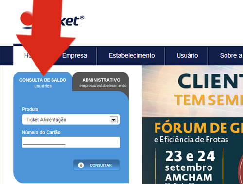 Consulte o Saldo no site do Ticket. (Imagem: Reprodução)