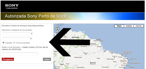 Localizar Assistência Sony Localizar Assistência Sony Autorizada