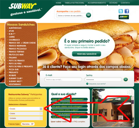 Subway Delivery Telefones - Site Subdelivery