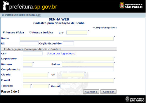 Site Nota Fiscal Paulistana - Cadastro Site Nota Fiscal Paulistana - Cadastro