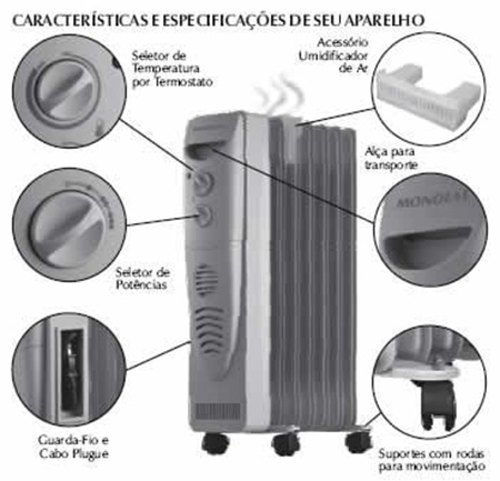 Características de um aquecedor de ambiente a oleo. (Foto: Divulgação)