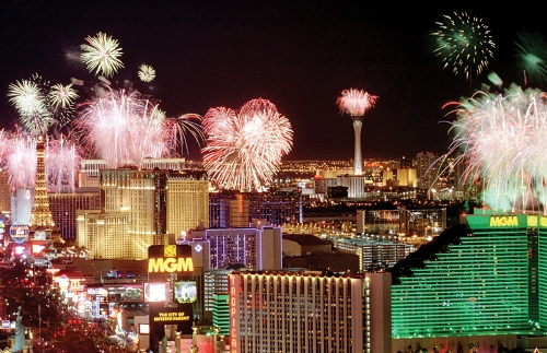 Queima de fogos de artifício no Réveillon de Las Vegas. (Foto: Reprodução)
