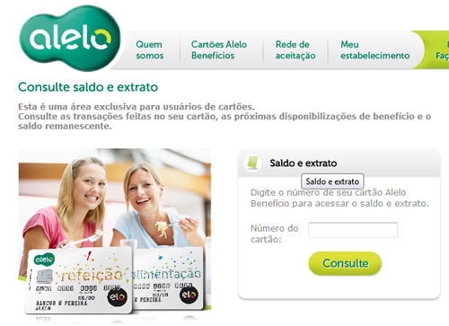Consulte seu saldo online, no site da Alelo (Imagem: Reprodução)