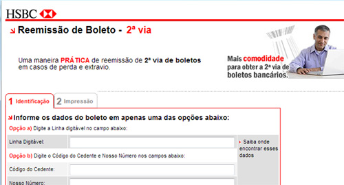 Reemissão de Boleto do HSBC Online. (Imagem: Reprodução)